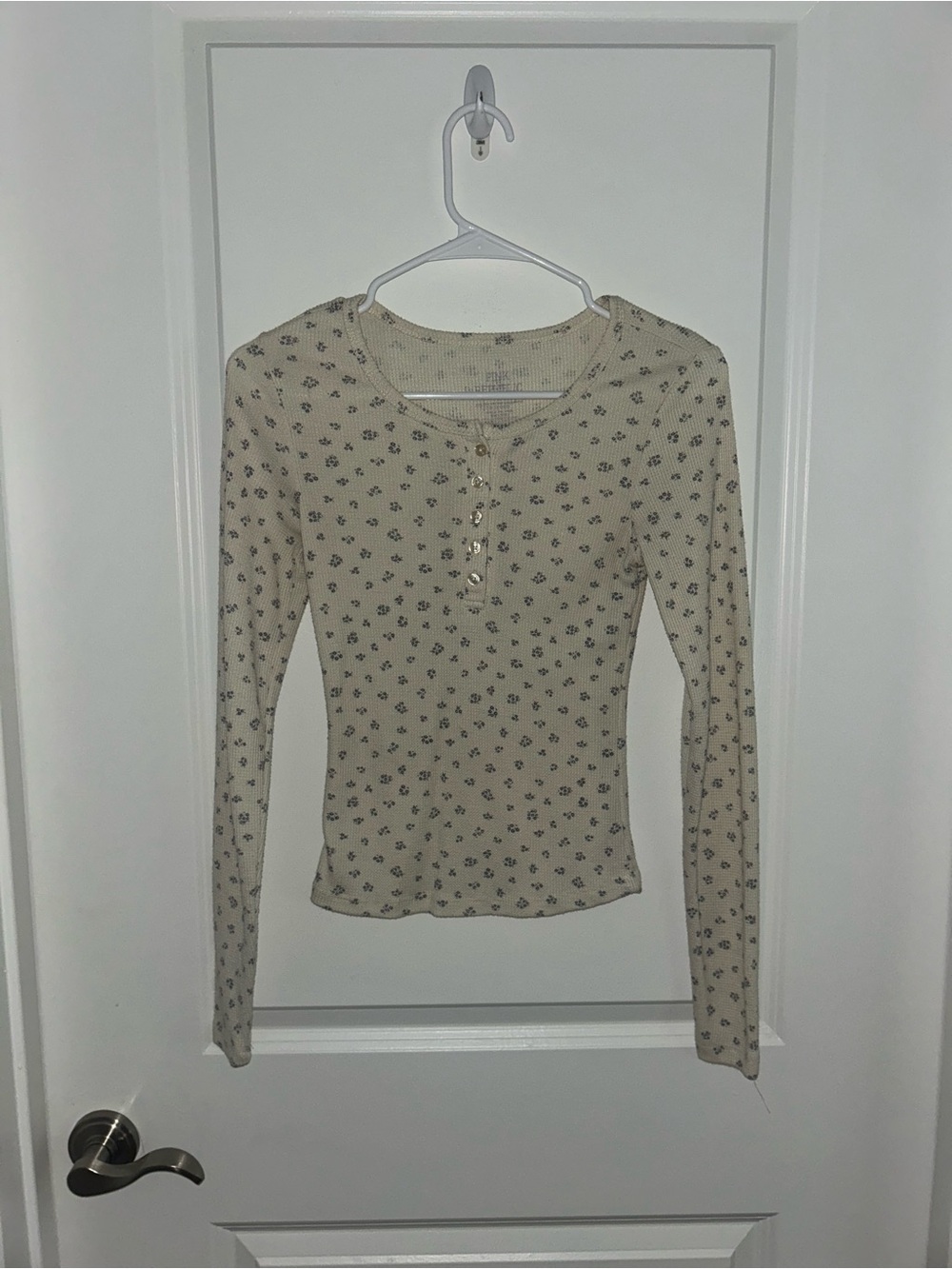 Pink Republic Cream Floral Henley Long Sleeve Top